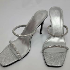 NINEWEST Womens Square-Toe Double Strap Crystal Stiletto Mules Sexy Shoes Sz 10M